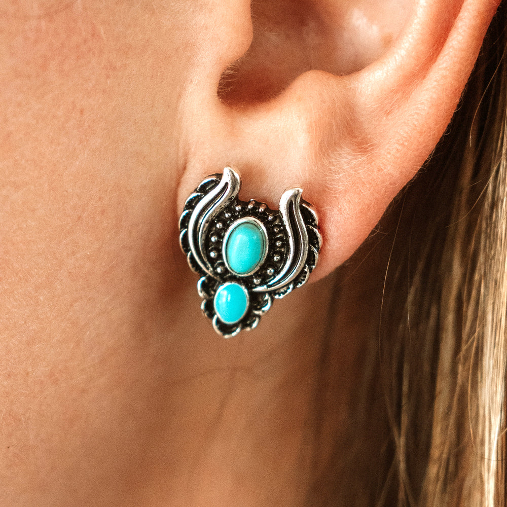 Turquoise Blossom Stud Earrings - Wyo-Horse - cheap cowgirl western fashion jewelry