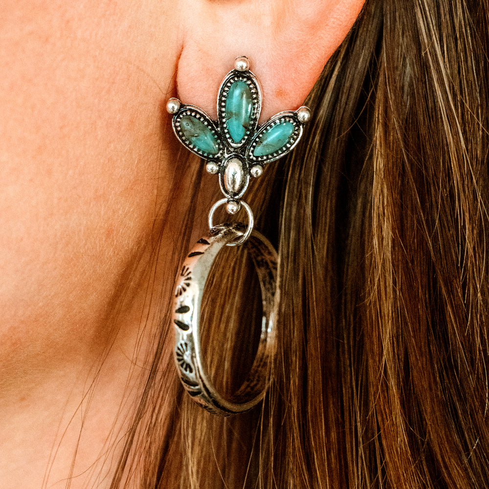 Triple Turquoise Hoop Stud Earrings - Wyo-Horse - cheap cowgirl western fashion jewelry
