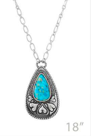 Radiating Heart and Turquoise Necklace - Wyo-Horse - cheap cowgirl western fashion jewelry