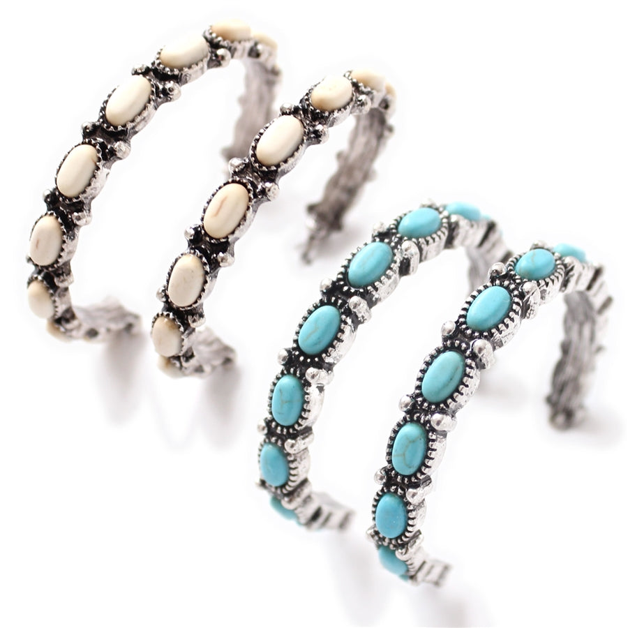 Semi-precious Inlayed Stone Hoops - Ivory or Turquoise