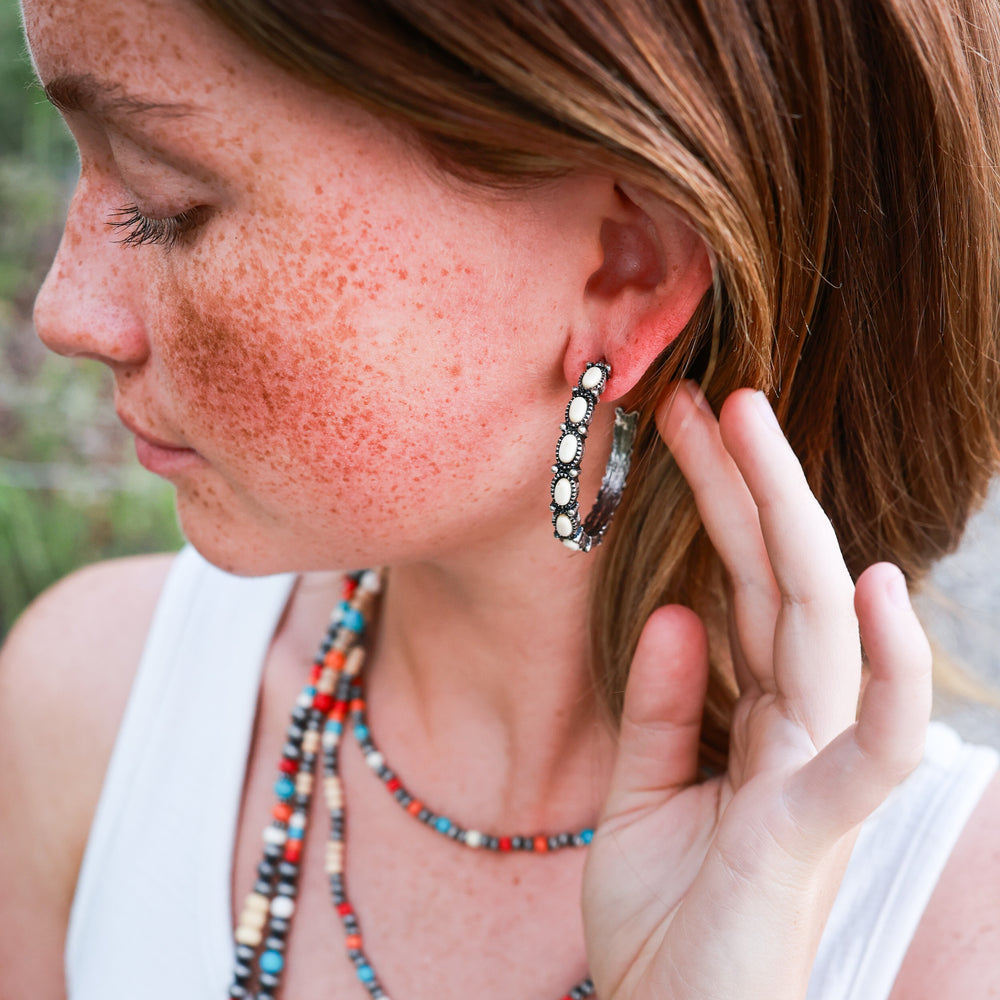 Semi-precious Inlayed Stone Hoops - Ivory or Turquoise