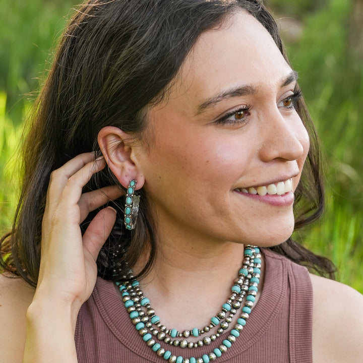 Semi-precious Inlayed Stone Hoops - Ivory or Turquoise