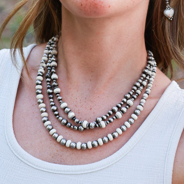 Triple Strand Stone and Silver Bead Necklace 16" - 4 Color Options - Package (3)-Wyo-Horse