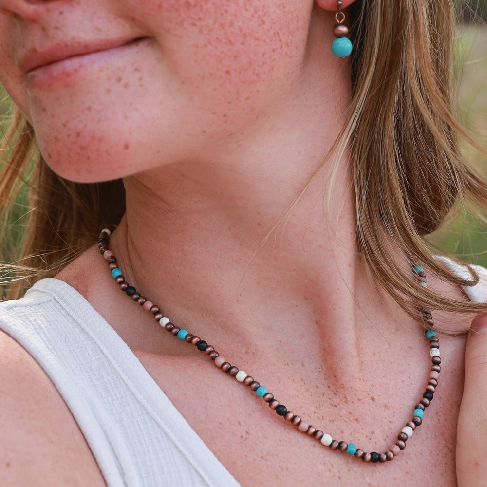 16" Tiny Bead Necklace Set-Silver/Multi, Silver/Turq, Copper/Multi-Wyo-Horse