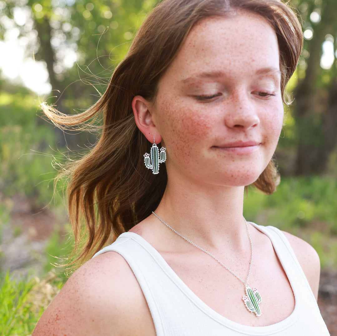 Stained Glass Cactus Earrings