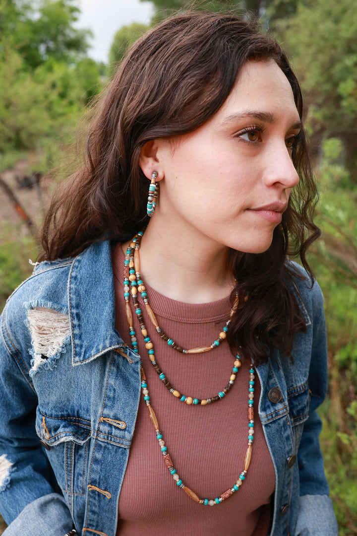 Triple Long Bead Necklace Set - Brown-Wyo-Horse