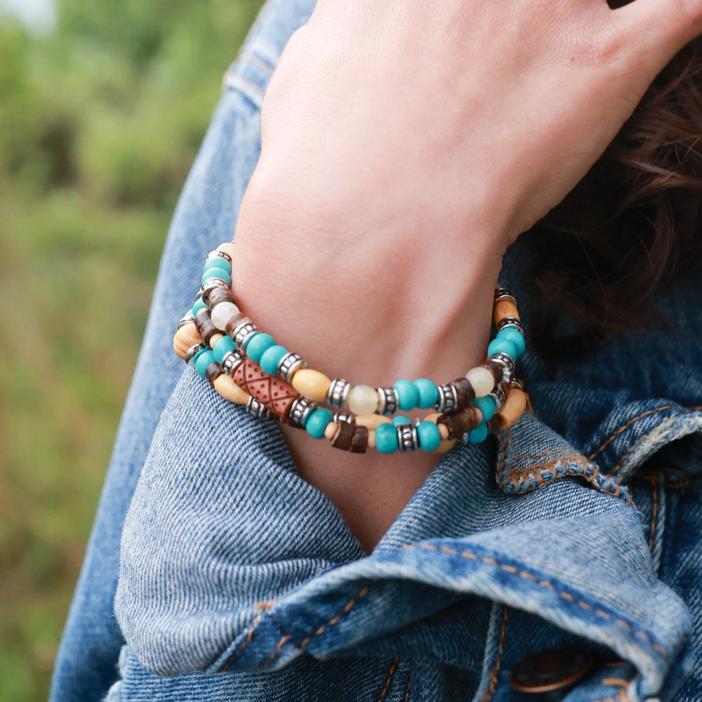 3 Beaded Bracelets - Brown-Wyo-Horse