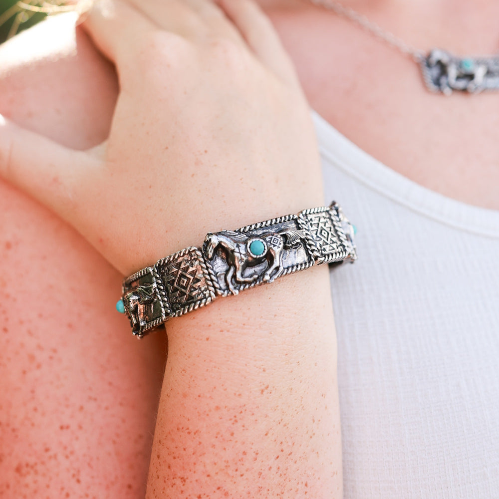 Native Horse Bracelet - Silver-Wyo-Horse