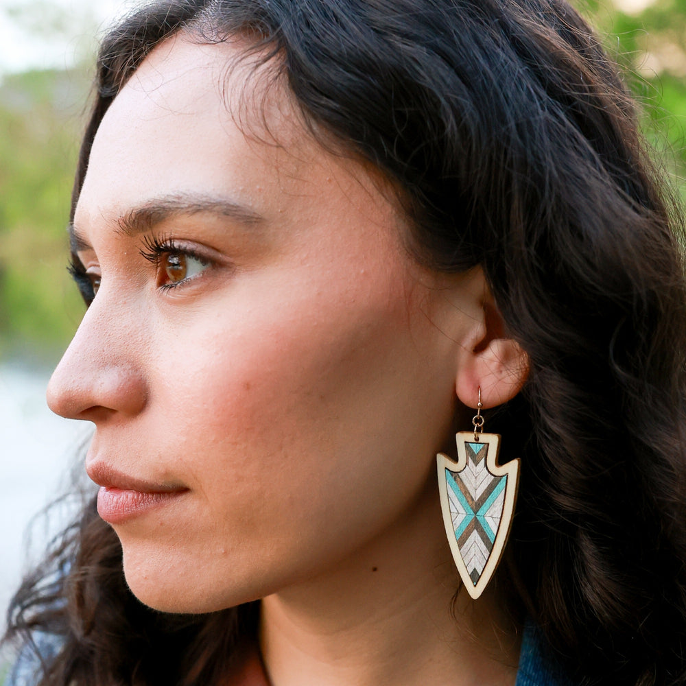 Arrowhead Chevron Wood Earrings - Natural and Red