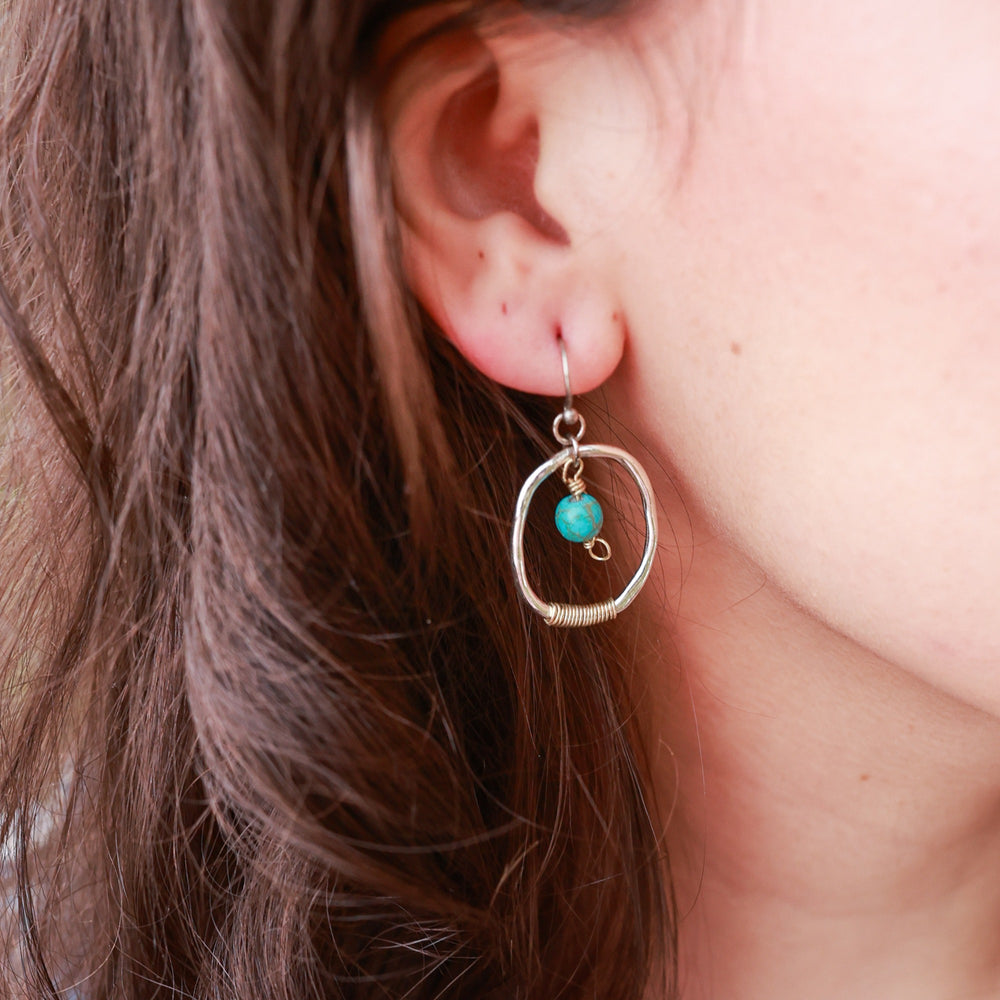 Oval with Turquoise Drop Earrings - Patina