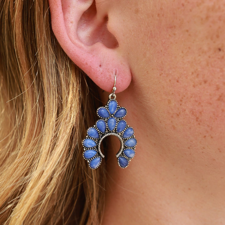 Stone Set Squash Blossom Earrings - Ivory, Turquoise and Denim Blue