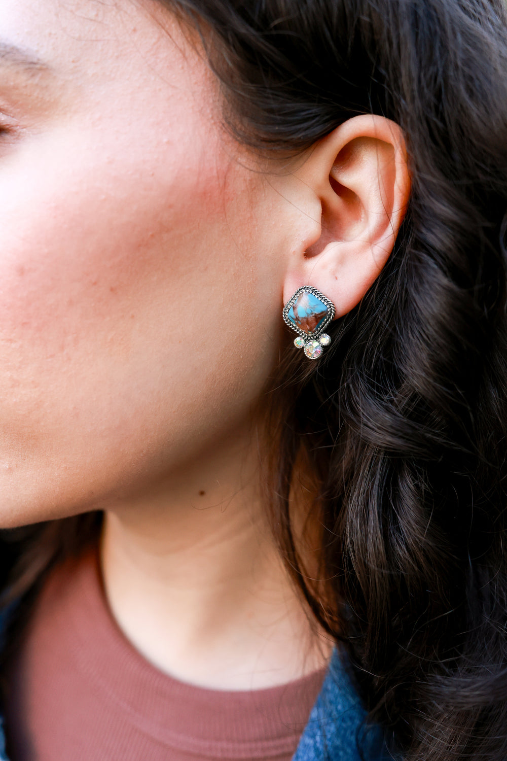 Small Square Stone Earrings