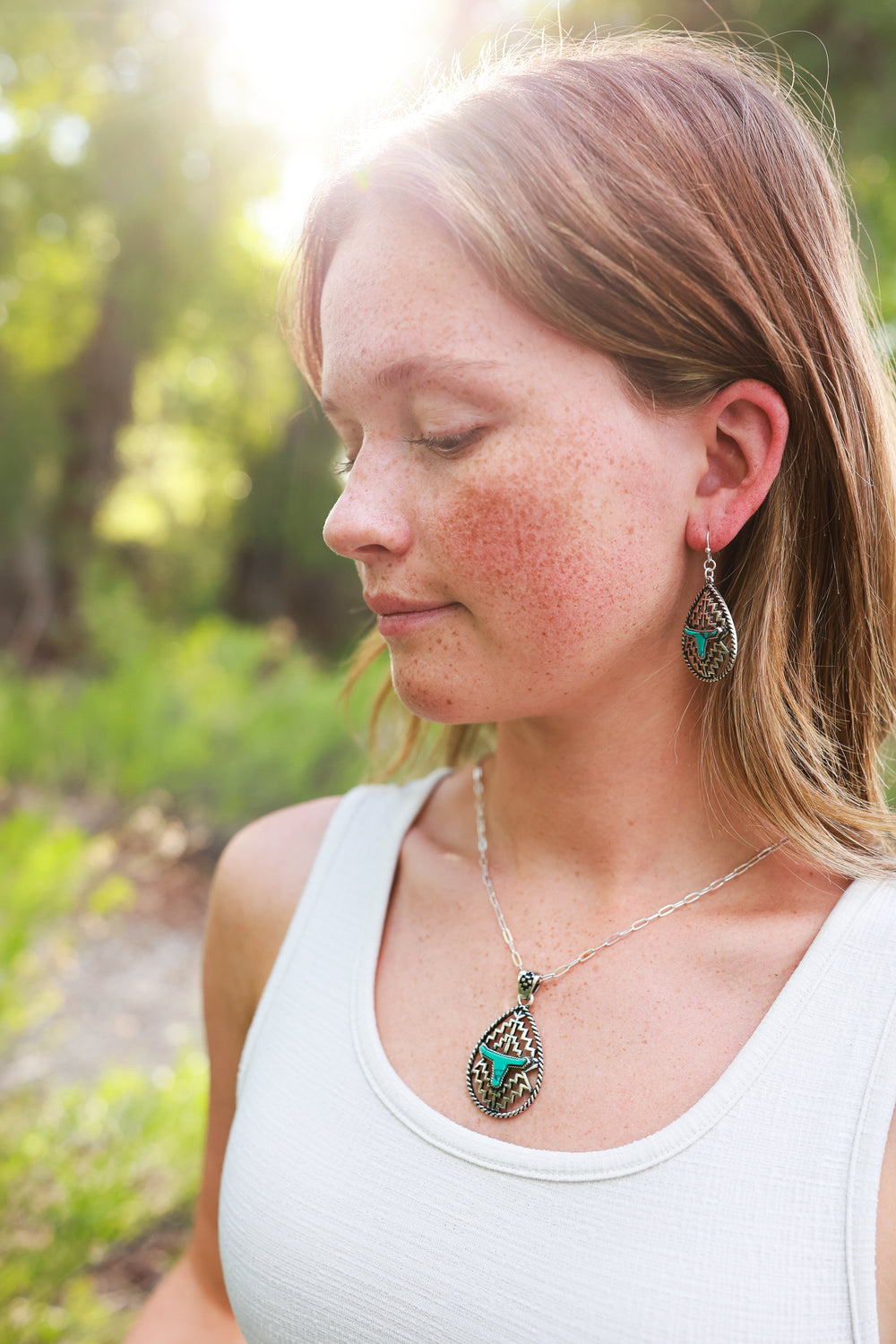 Aztec Tear Drop Steer Earrings