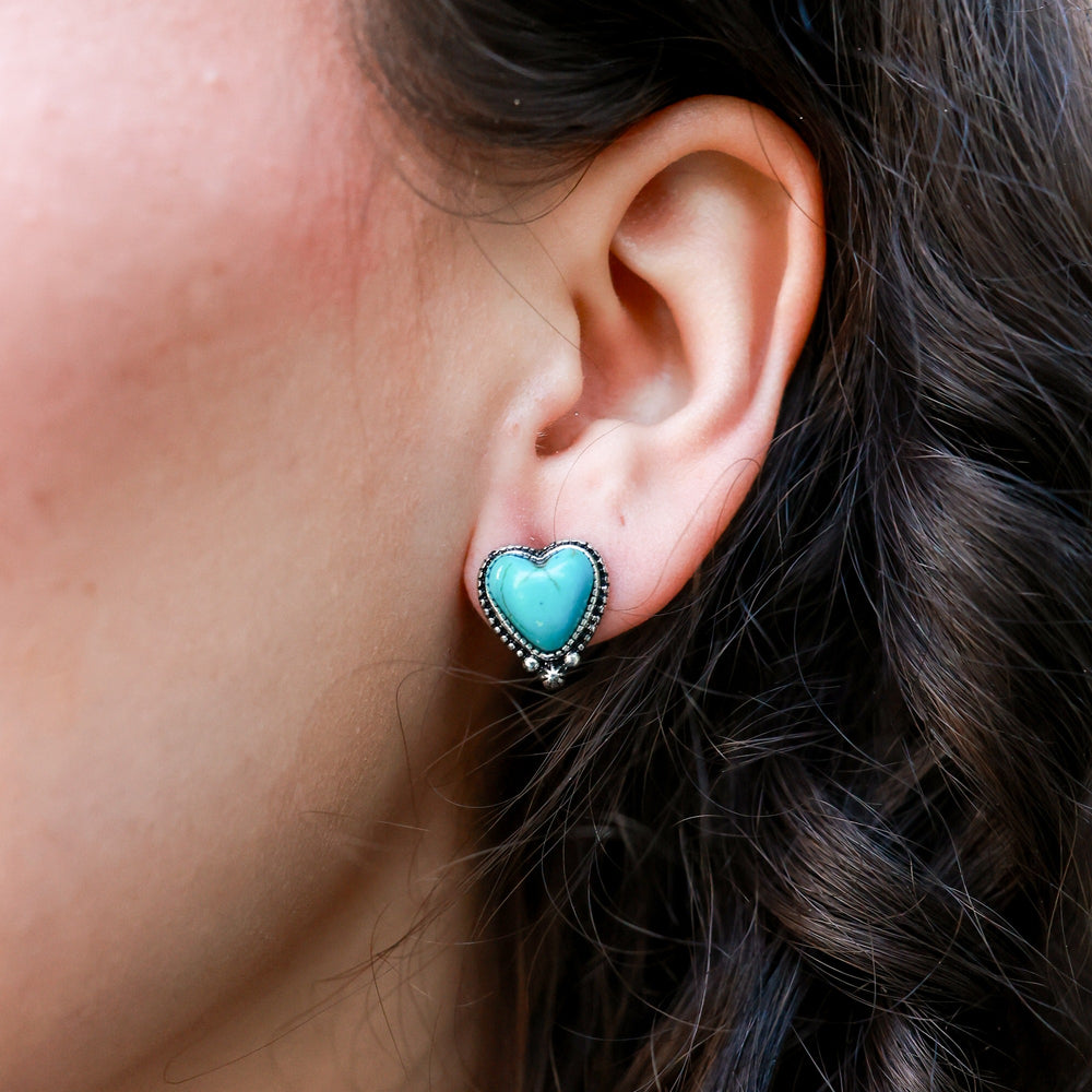 Turquoise Heart Stud Earrings - Turquoise