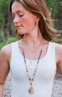 Small Rosary Clover Necklace - Gold, Mint, Grey-Wyo-Horse