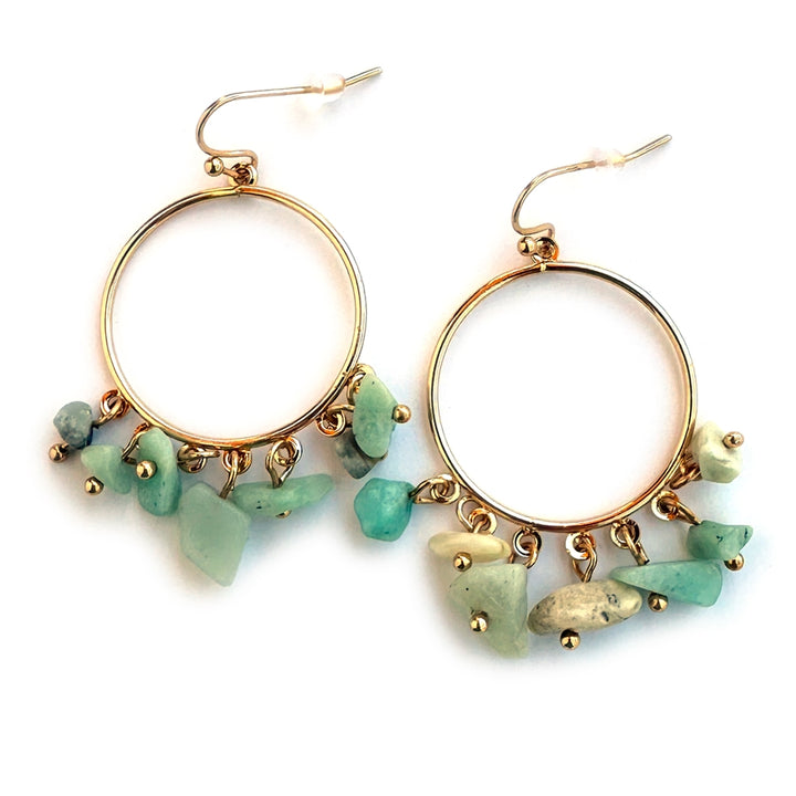 Circle Earrings with Tumbled Stone Cluster - Turquoise, Grey, Mint or Natural