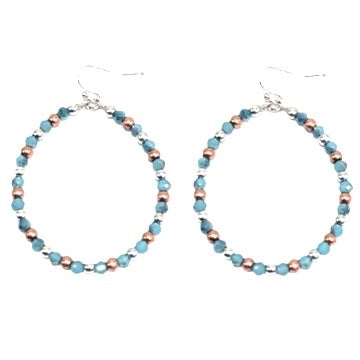 Tiny Beaded Boho Loop Earrings - Natural or Turquoise