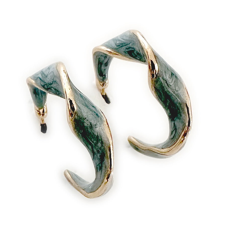 Twist Enamel Hoop Earrings - Black, Green, Blue, Orange, Ivory