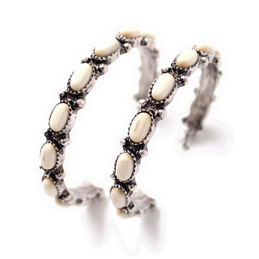 Semi-precious Inlayed Stone Hoops - Ivory or Turquoise