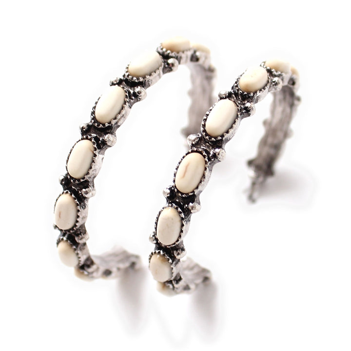 Semi-precious Inlayed Stone Hoops - Ivory or Turquoise