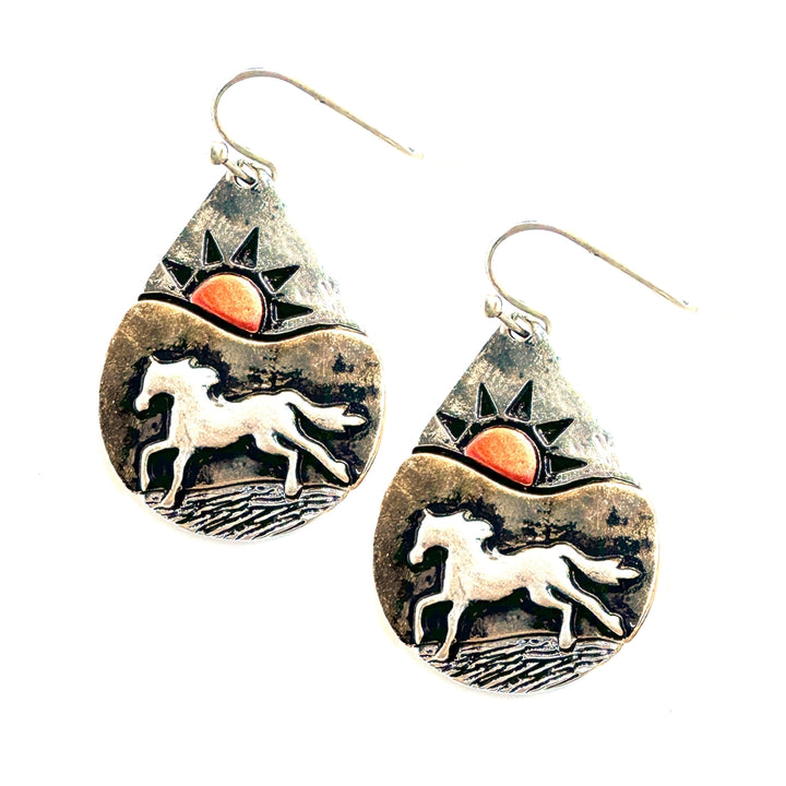 Colored Horsescape Earrings - Patina or Two Tone
