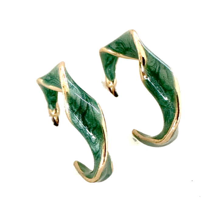 Twist Enamel Hoop Earrings - Black, Green, Blue, Orange, Ivory