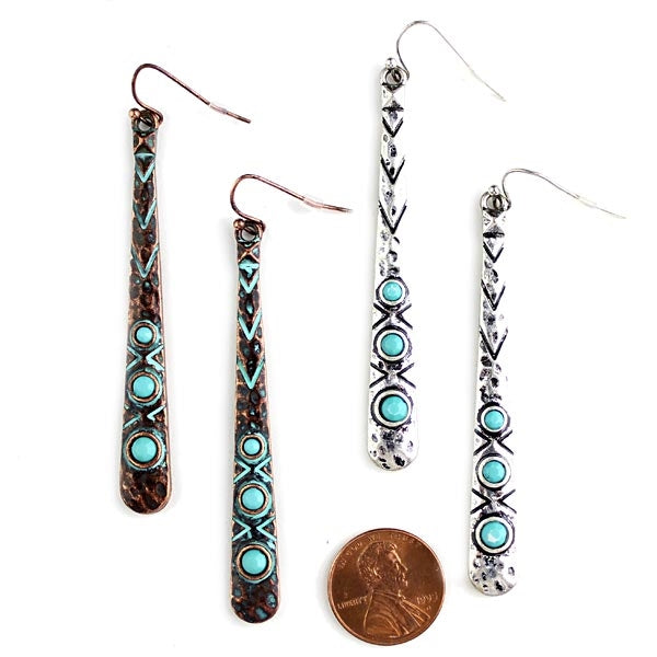 Turquoise Bar Earrings - Patina or Silver