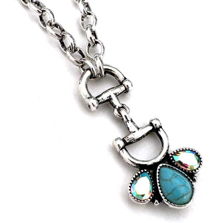 Snaffle Bit Necklace with Turquoise and AB Stones - Wyo-Horse - cheap cowgirl western fashion jewelry
