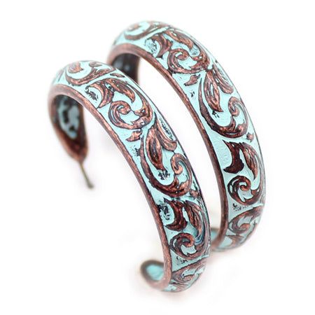 Tooled Hoop Earrings - Copper, Silver or Patina